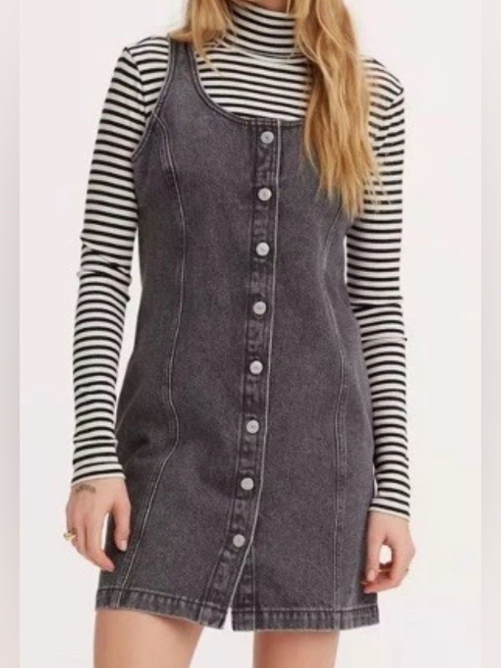Levi's Tuli Denim Mini Dress in a washed black Vintage Size XL Pockets